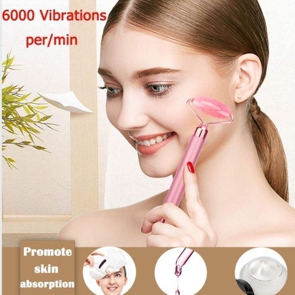 💗 Jade Roller+Gua Sha Rose Quartz, Face Eyes Neck Body Relieve Fine Lines - Picture 3 of 7